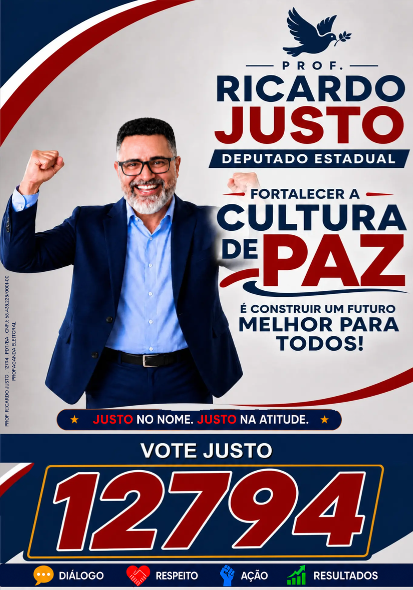 Santinho de Ricardo Justo candidato a deputado estadual
